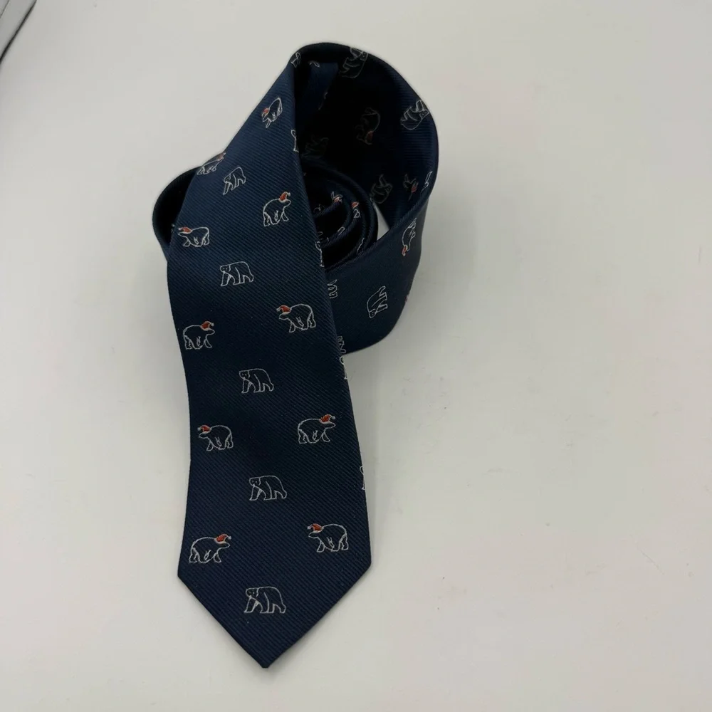 J.Crew Neck Tie Mens Blue Polar Bear Christmas Print 100% Silk Skinny Narrow